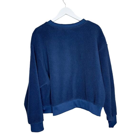 Levi's Blue Crewneck Sweater Sherpa Fleece Fuzzy Top Minimalist Relaxed Wear XL - Picture 7 of 9